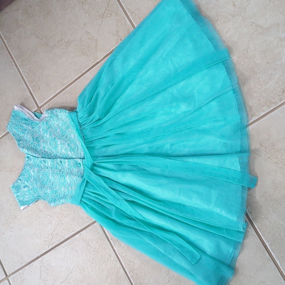 Elegant Aqua Kids Dress Size 10 Tulle Bottom - Picture 7 of 8